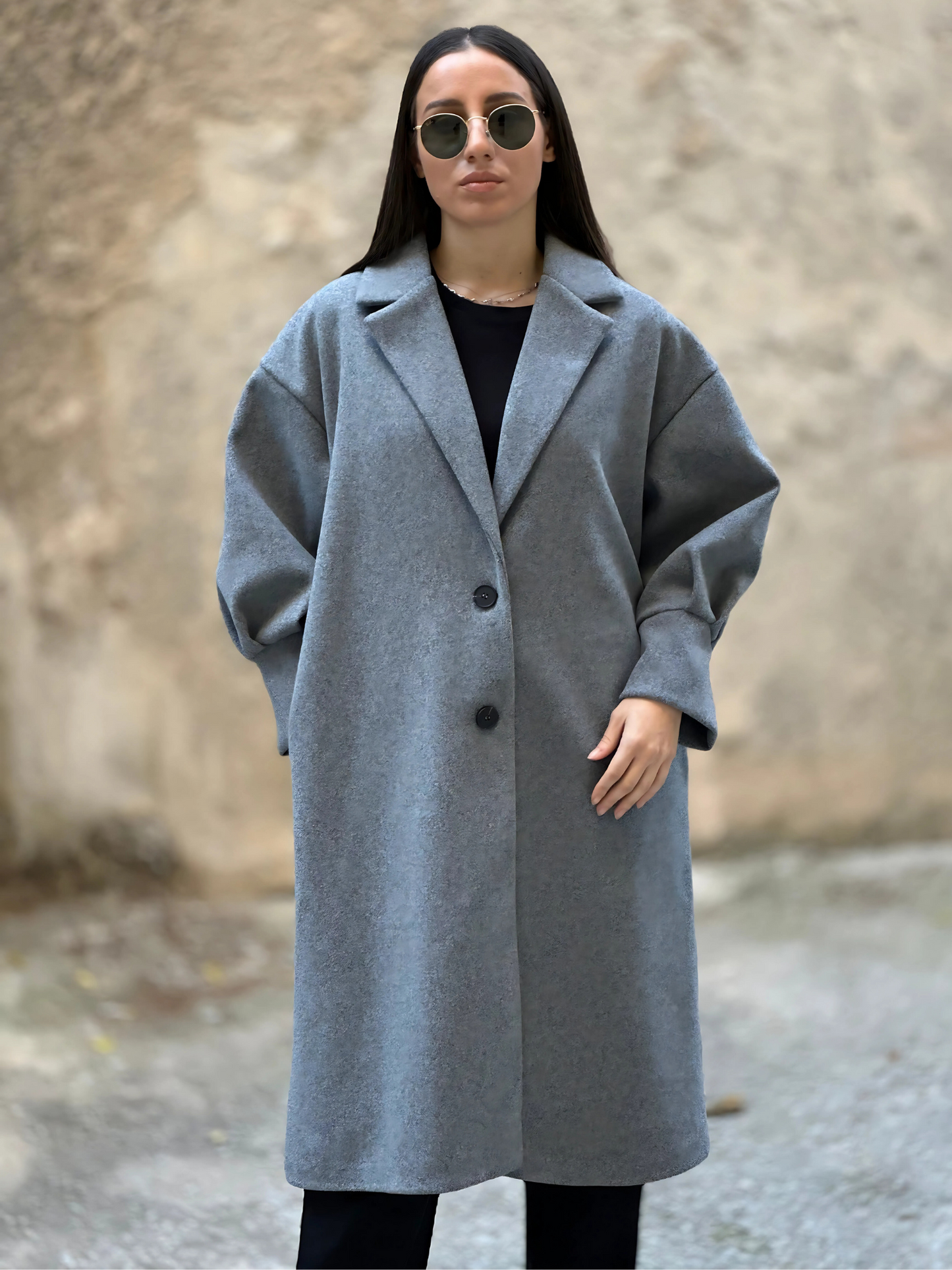 Γκρι Παλτό με Puff Μανίκια - Grey Coat with Puff Sleeves