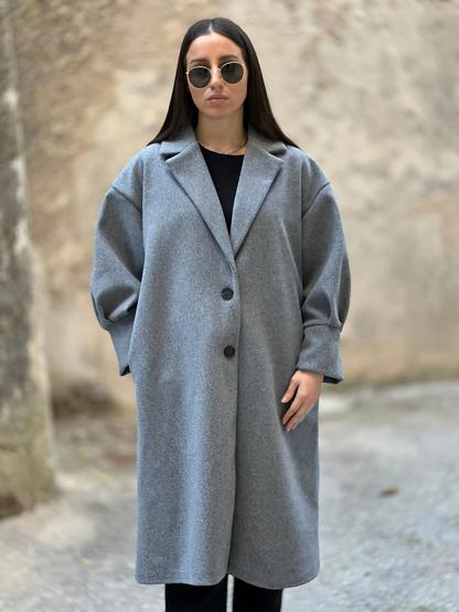 Γκρι Παλτό με Puff Μανίκια - Grey Coat with Puff Sleeves