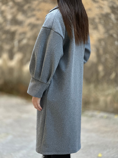 Γκρι Παλτό με Puff Μανίκια - Grey Coat with Puff Sleeves