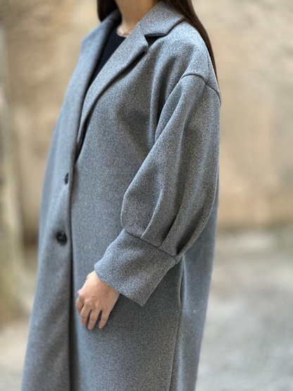 Γκρι Παλτό με Puff Μανίκια - Grey Coat with Puff Sleeves