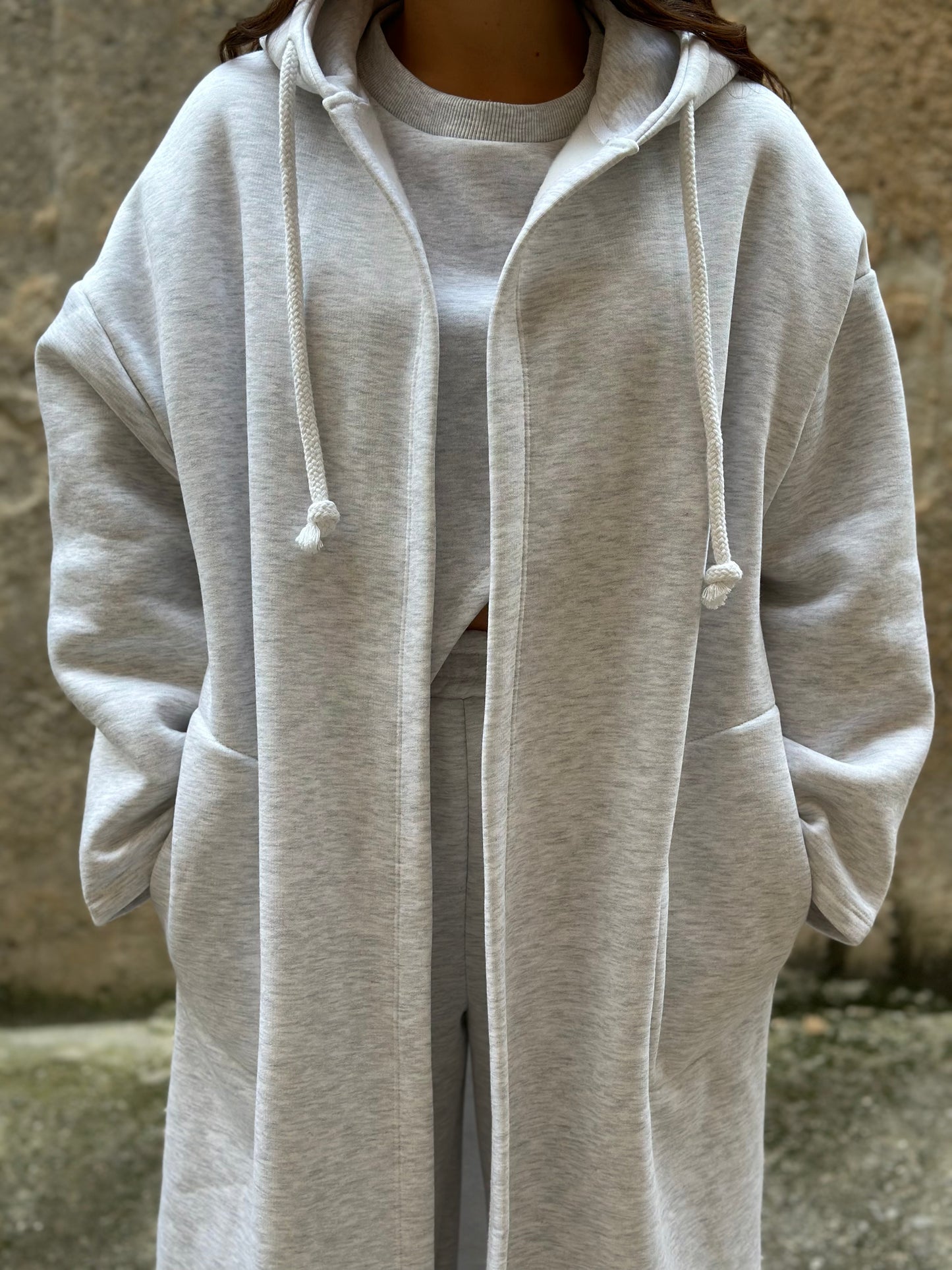 Μακριά Φούτερ Ζακέτα Γκρι - Grey Long Hoodie Sweatshirt