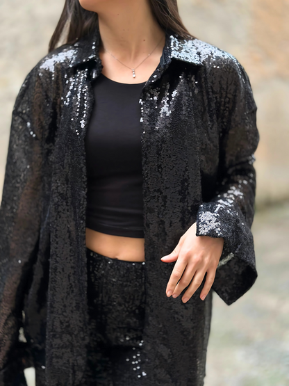 Παγιέτα Κιμονό Μαύρο - Black Sequin Kimono