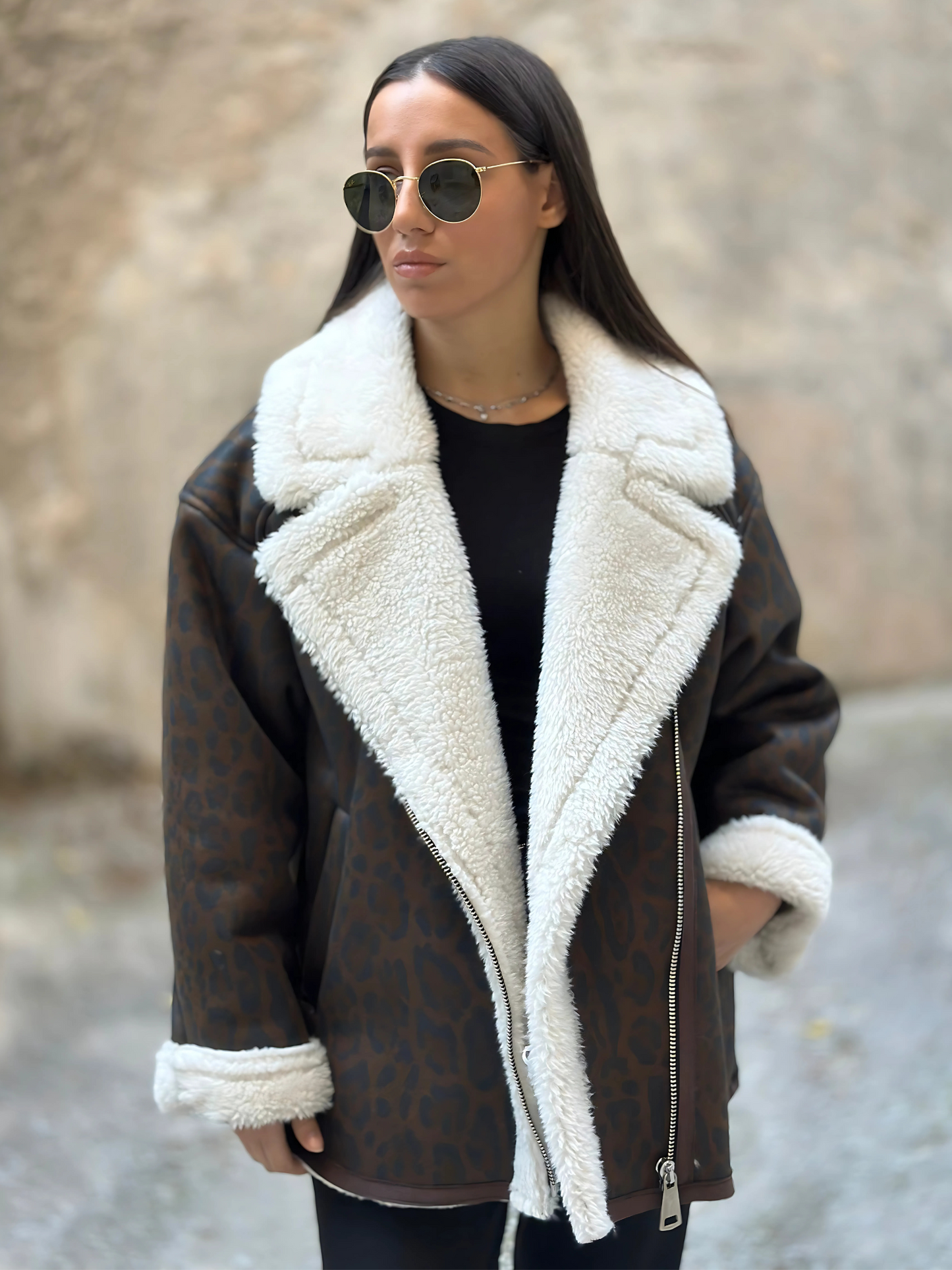 Λεοπάρ Μπουφάν με Επένδυση Shearling - Leopard Shearling Jacket