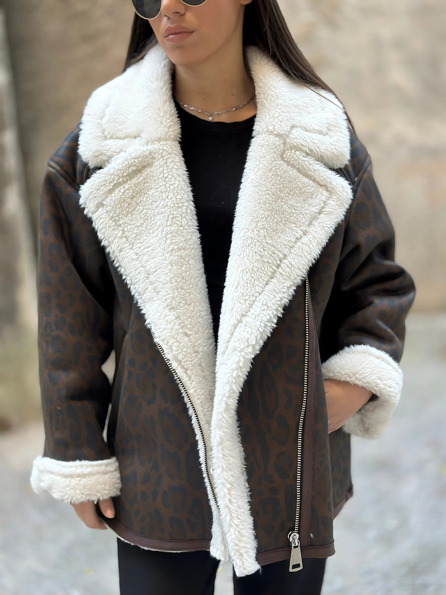 Λεοπάρ Μπουφάν με Επένδυση Shearling - Leopard Shearling Jacket