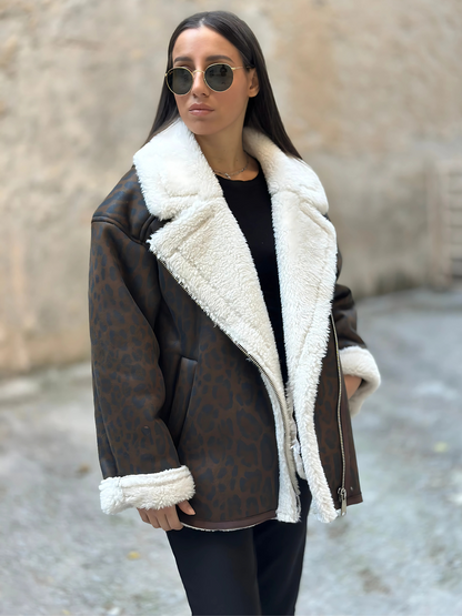 Λεοπάρ Μπουφάν με Επένδυση Shearling - Leopard Shearling Jacket