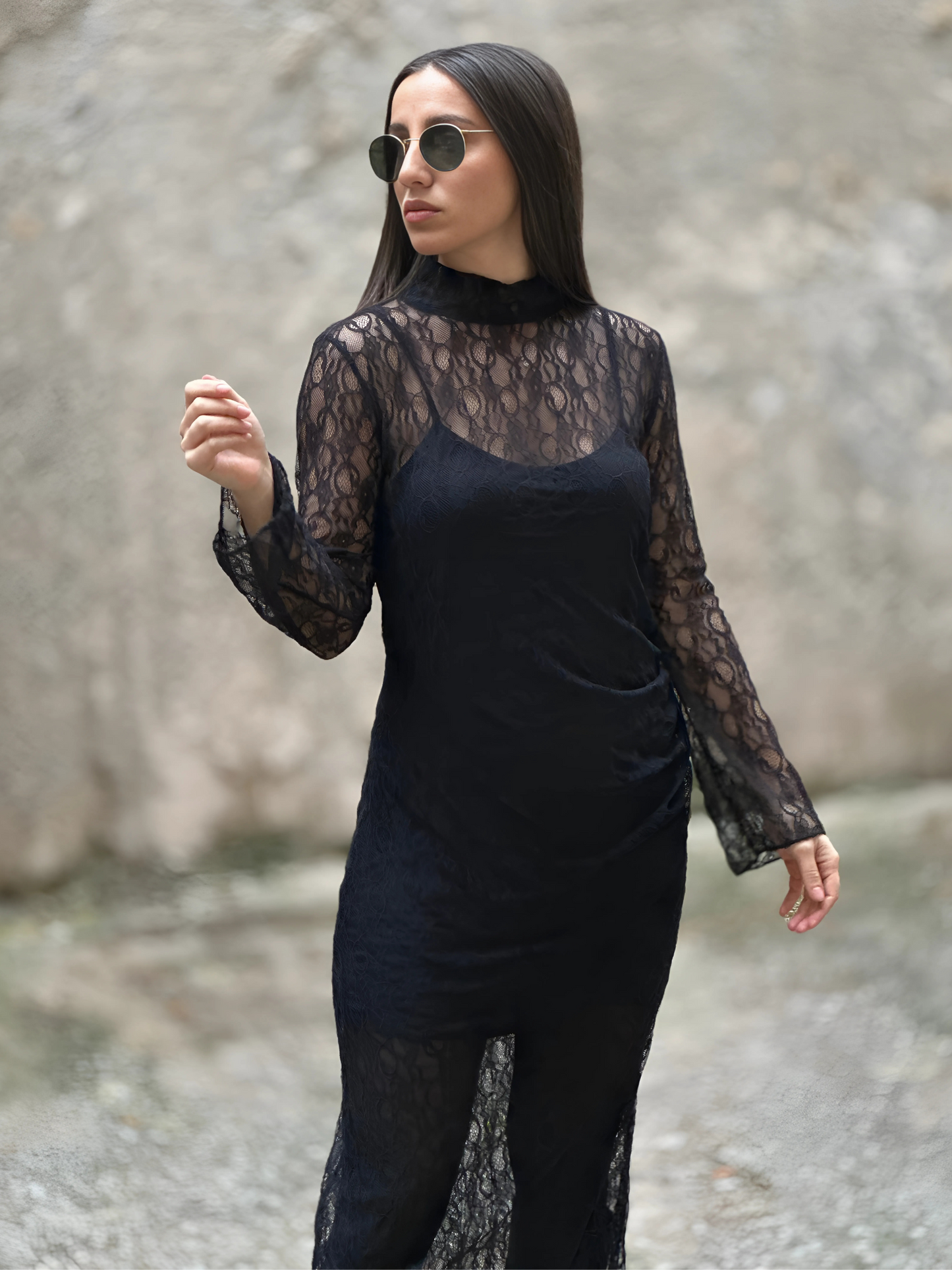 Διαφανές Φόρεμα με Δαντέλα - Long Lace Dress