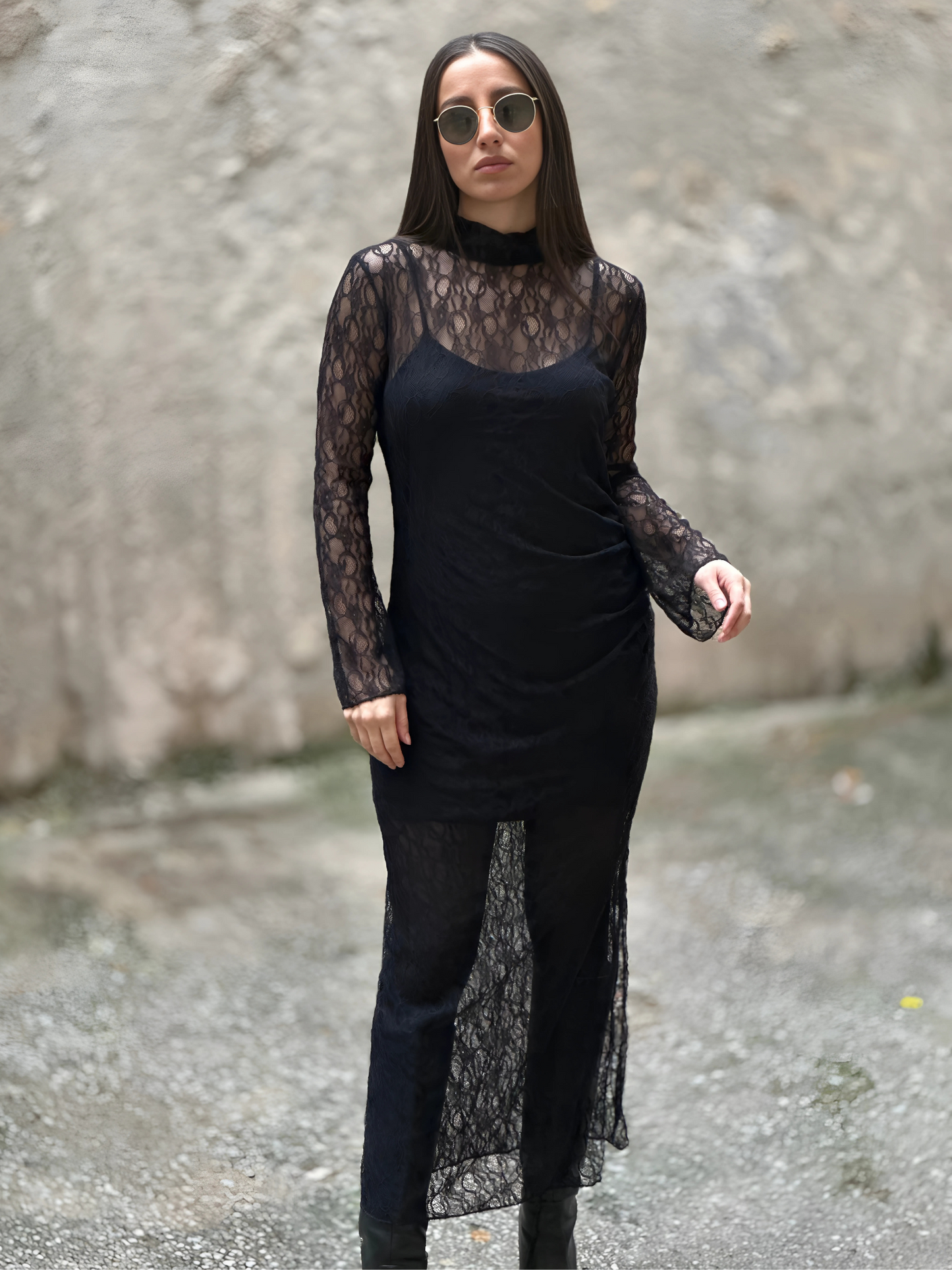 Διαφανές Φόρεμα με Δαντέλα - Long Lace Dress