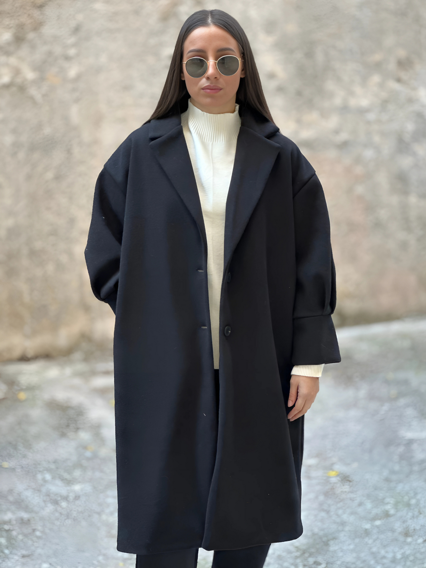 Μαύρο Παλτό με Puff Μανίκια - Black Coat with Puff Sleeves