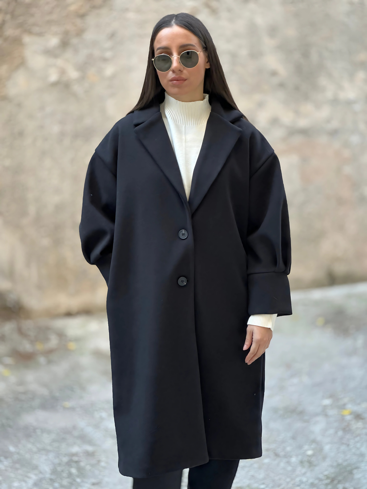 Μαύρο Παλτό με Puff Μανίκια - Black Coat with Puff Sleeves