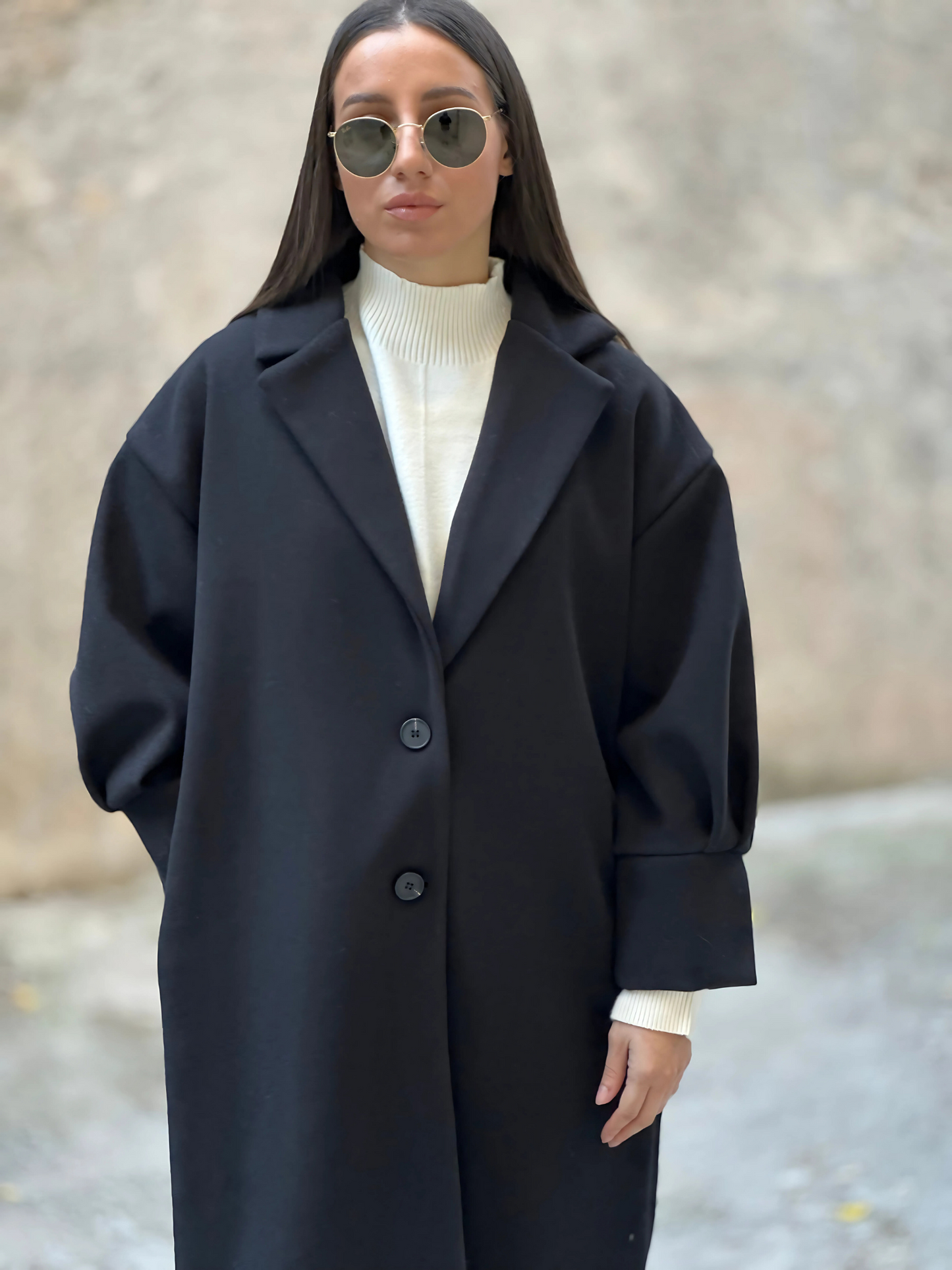 Μαύρο Παλτό με Puff Μανίκια - Black Coat with Puff Sleeves