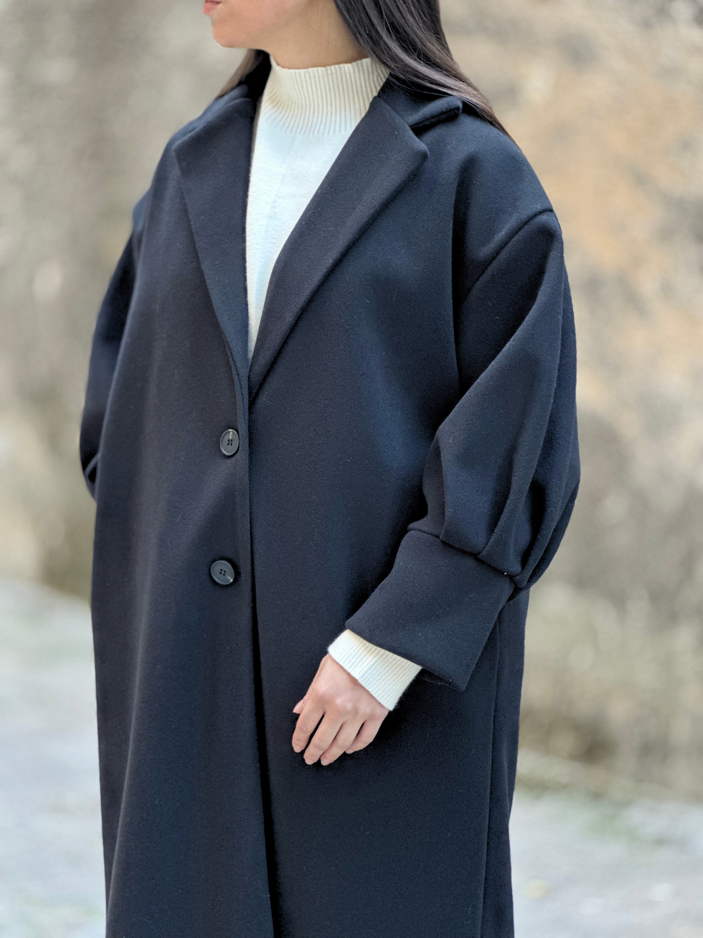 Μαύρο Παλτό με Puff Μανίκια - Black Coat with Puff Sleeves