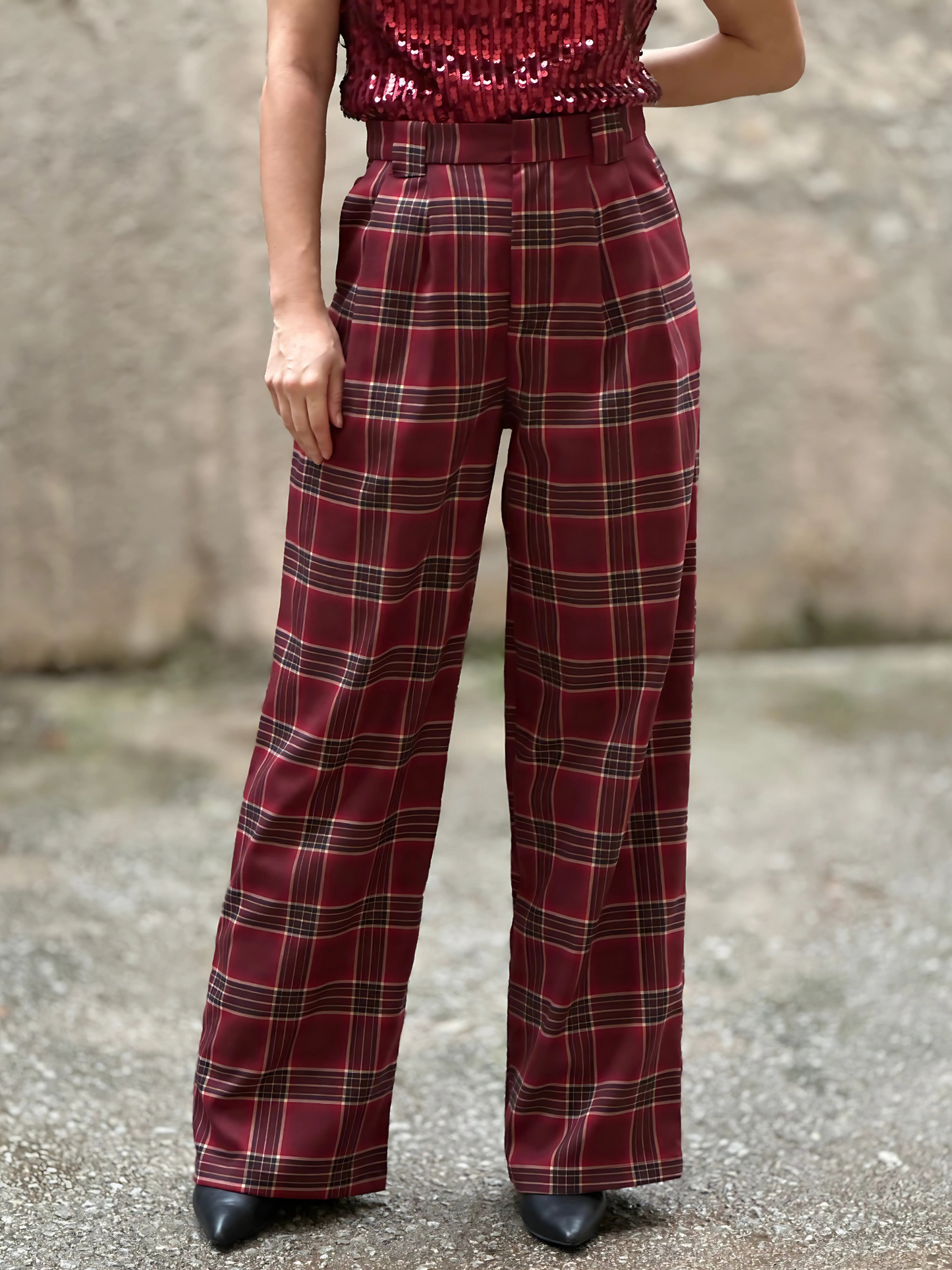 Καρό Παντελόνι Wide Leg - Plaid Wide Leg Trousers