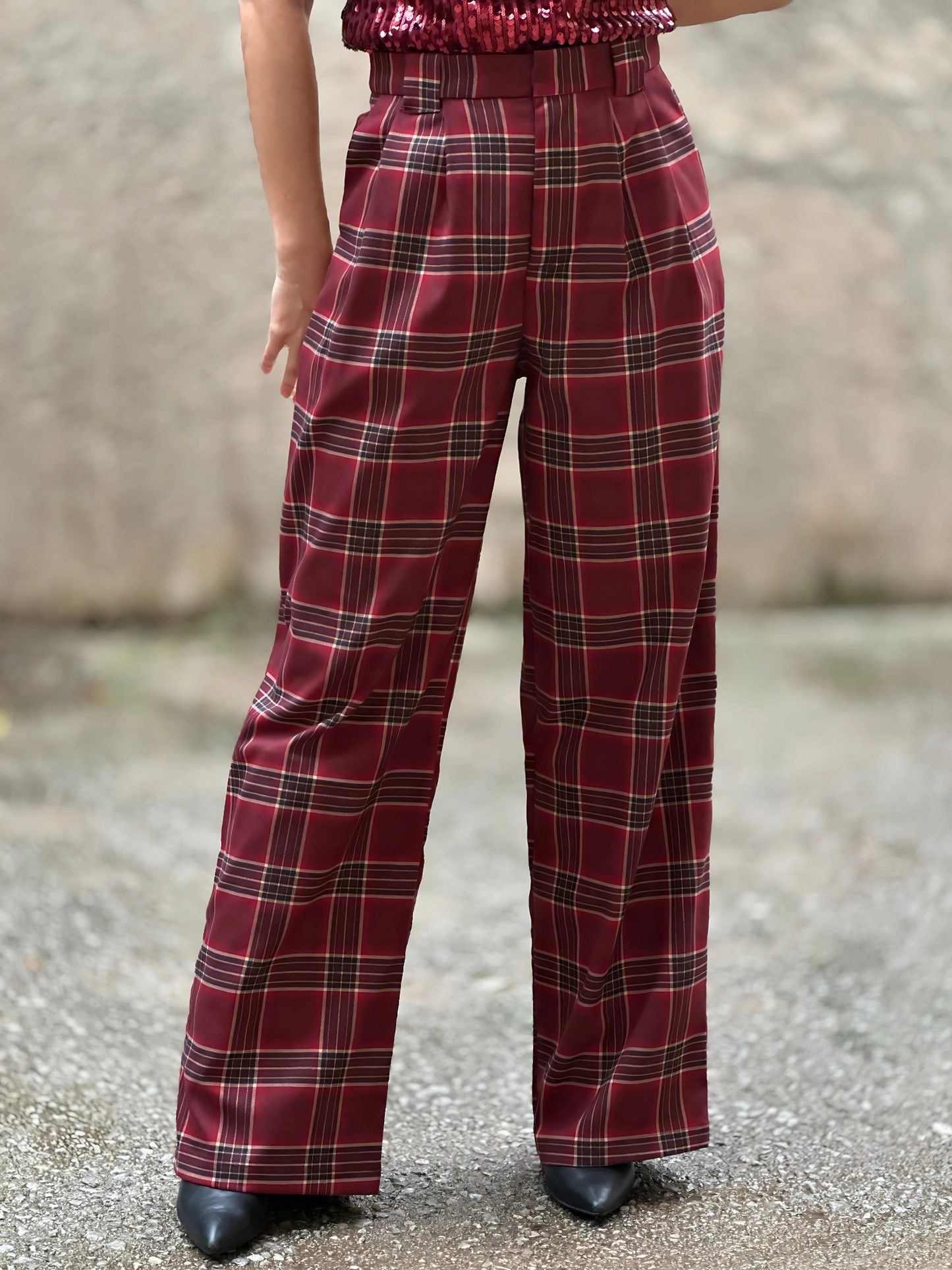 Καρό Παντελόνι Wide Leg - Plaid Wide Leg Trousers