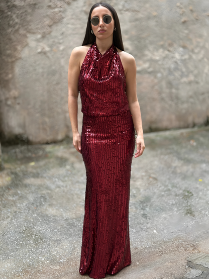 Μπορντό Σετ με Παγέτα - Bordeaux Sequin Set