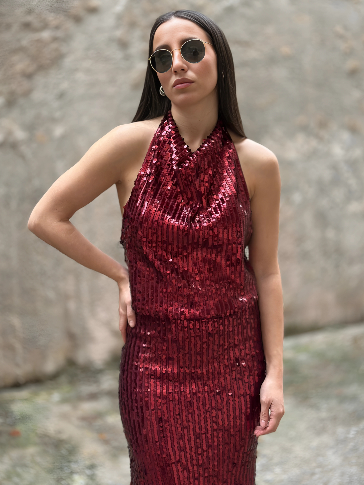 Μπορντό Σετ με Παγέτα - Bordeaux Sequin Set