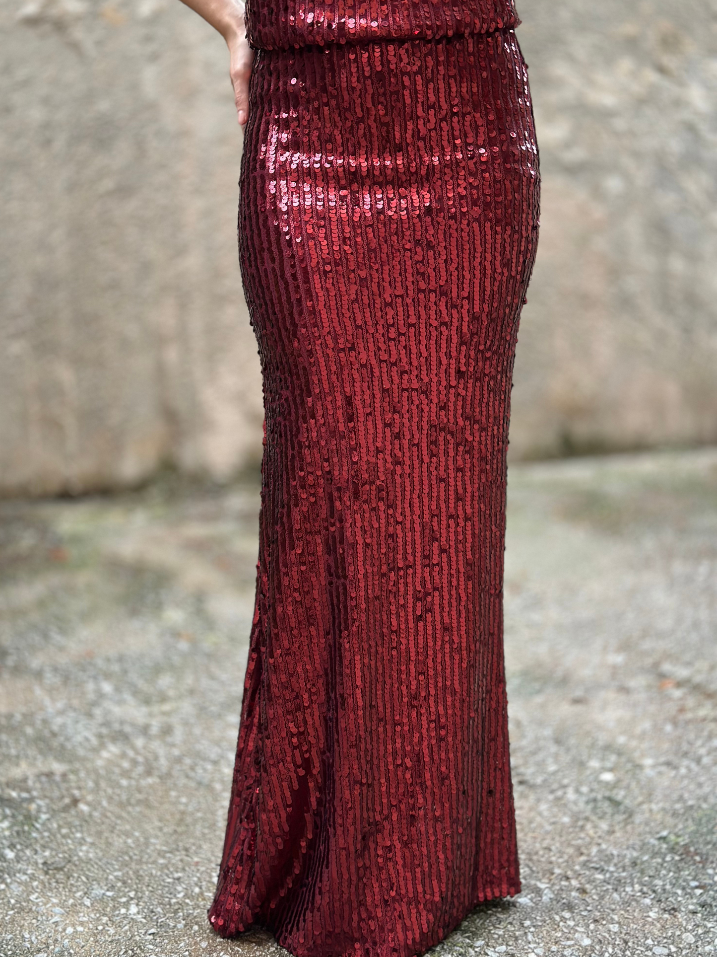 Μακριά Μπορντό Φούστα με Παγέτες - Maxi Bordeaux Sequin Skirt