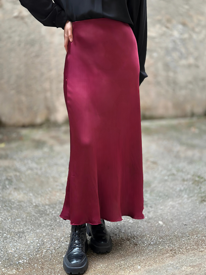 Μπορντό Midi Σατέν Φούστα - Bordeaux Midi Satin Skirt