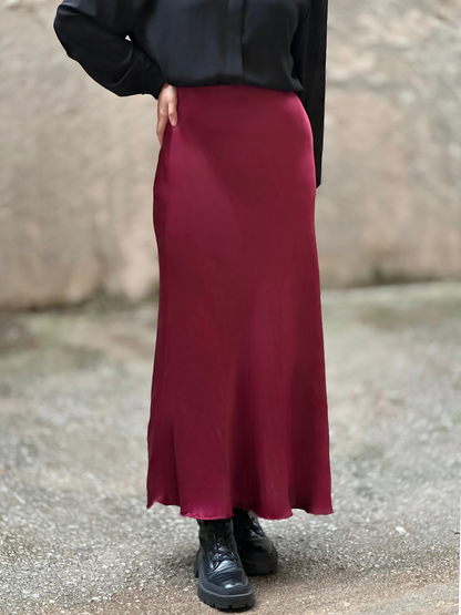 Μπορντό Midi Σατέν Φούστα - Bordeaux Midi Satin Skirt