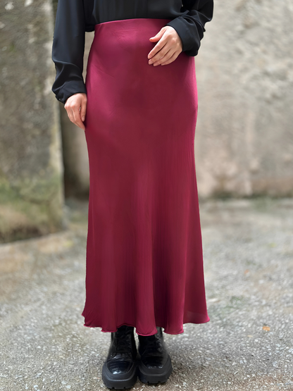 Μπορντό Midi Σατέν Φούστα - Bordeaux Midi Satin Skirt