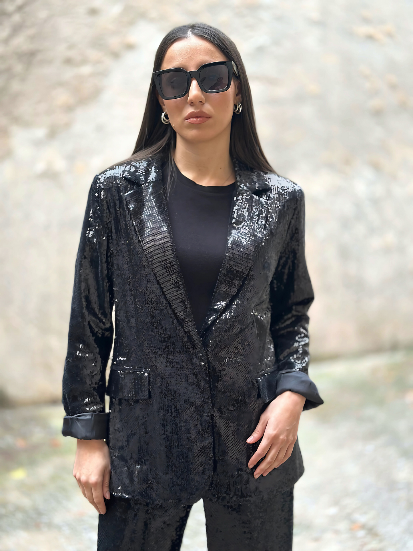 Μαύρο Σακάκι με Παγέτες - Black Sequin Blazer