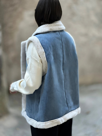 Τζιν Faux Sheepskin Γιλέκο - Denim Faux Sheepskin Vest