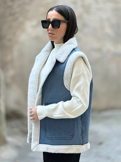 Τζιν Faux Sheepskin Γιλέκο - Denim Faux Sheepskin Vest