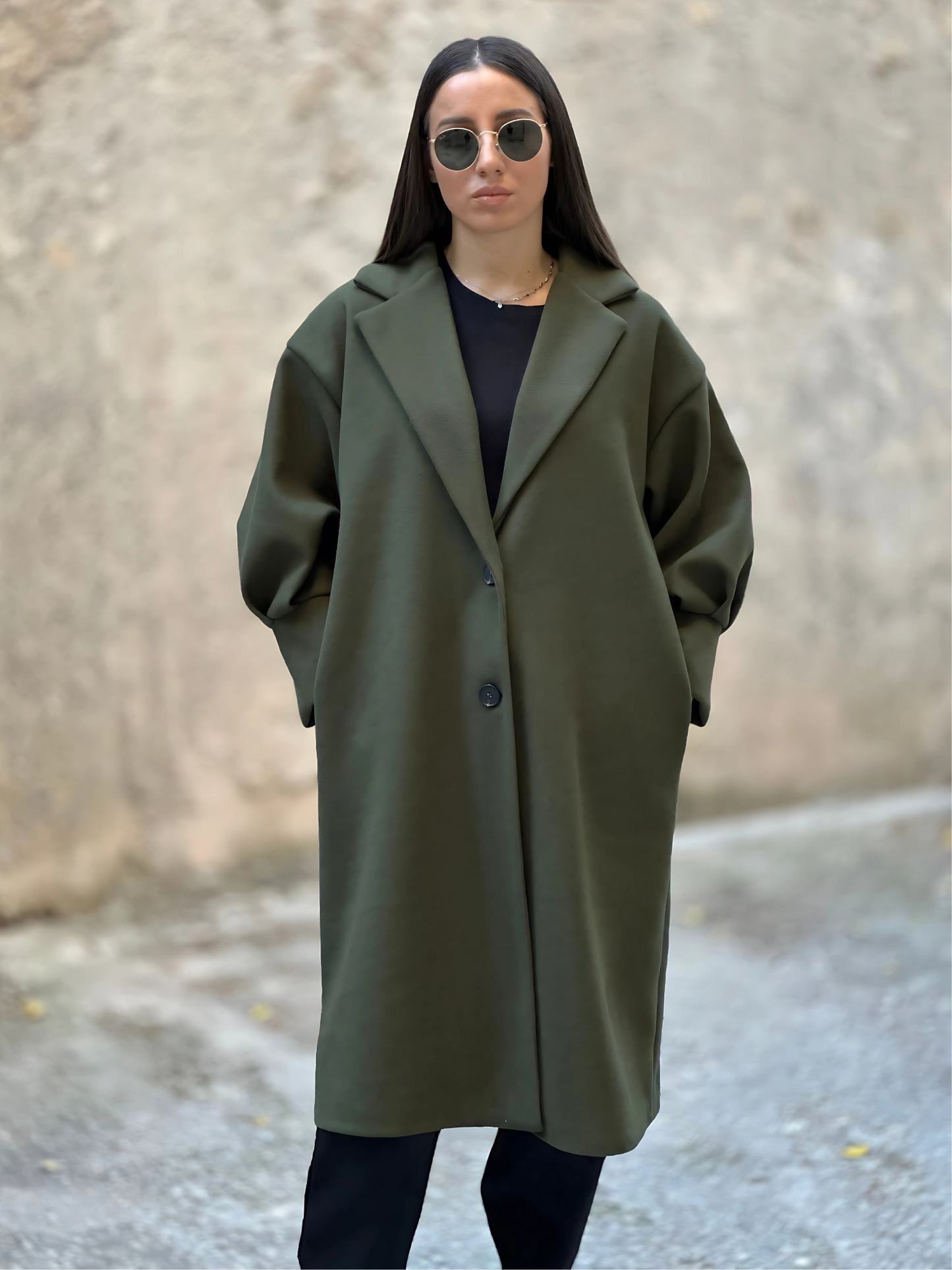 Χακί Παλτό με Puff Μανίκια - Khaki Coat with Puff Sleeves