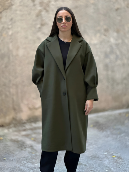 Χακί Παλτό με Puff Μανίκια - Khaki Coat with Puff Sleeves