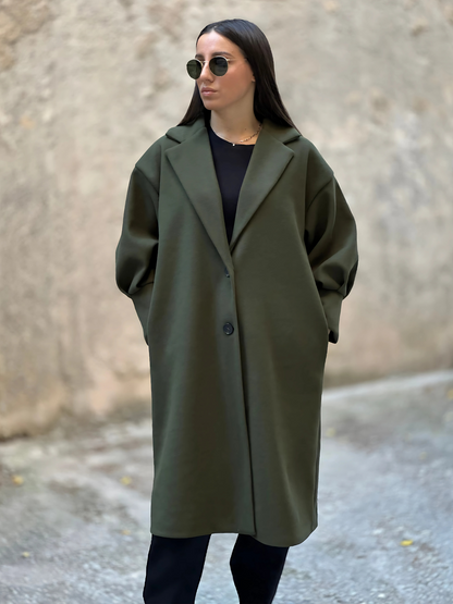 Χακί Παλτό με Puff Μανίκια - Khaki Coat with Puff Sleeves