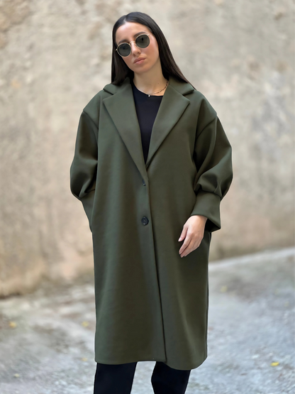 Χακί Παλτό με Puff Μανίκια - Khaki Coat with Puff Sleeves